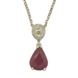 18ct White Gold 1.44ct Ruby and 0.30ct Diamond Drop Pendant