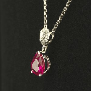 18ct White Gold 1.44ct Ruby and 0.30ct Diamond Drop Pendant