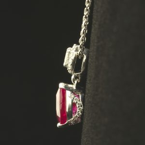 18ct White Gold 1.44ct Ruby and 0.30ct Diamond Drop Pendant