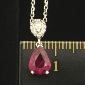 18ct White Gold 1.44ct Ruby and 0.30ct Diamond Drop Pendant