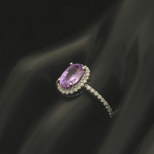 18ct White Gold 2.45ct Pink Sapphire &#038; 0.30ct Diamond Cluster Ring