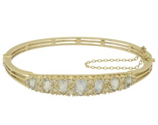 9ct Yellow Gold 2.26ct Aquamarine & 0.42ct Diamond Hinged Bangle