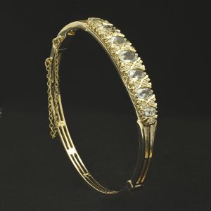 9ct Yellow Gold 2.26ct Aquamarine &#038; 0.42ct Diamond Hinged Bangle