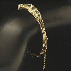 9ct Yellow Gold 2.26ct Aquamarine &#038; 0.42ct Diamond Hinged Bangle