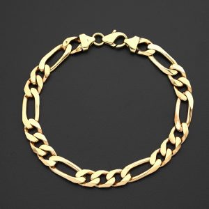 9ct Yellow Gold Figaro Bracelet 10.5″ 10mm