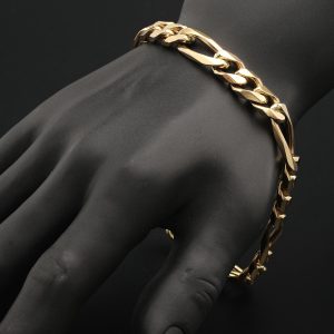 9ct Yellow Gold Figaro Bracelet 10.5″ 10mm