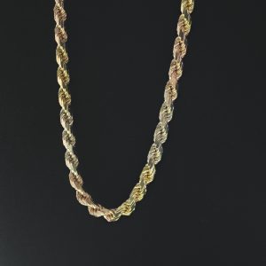 9ct Tri-Colour Rope Chain 17.5″ 4mm