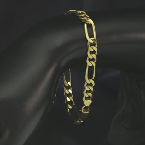 9ct Yellow Gold Figaro Bracelet 8.5″ 7mm