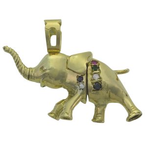 9ct Yellow Gold Gemstone Baby Elephant Pendant