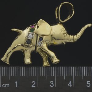 9ct Yellow Gold Gemstone Baby Elephant Pendant