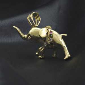 9ct Yellow Gold Gemstone Baby Elephant Pendant