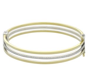 9ct Yellow &#038; White Gold Gemstone Tri-band Bangle