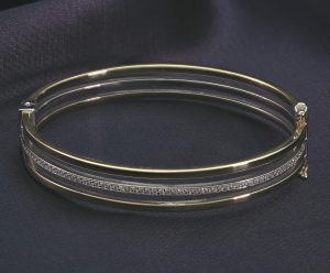 9ct Yellow &#038; White Gold Gemstone Tri-band Bangle