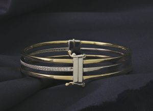 9ct Yellow &#038; White Gold Gemstone Tri-band Bangle