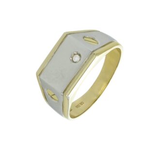 18ct Yellow & White Gold Diamond Signet Ring