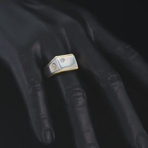 18ct Yellow &#038; White Gold Diamond Signet Ring