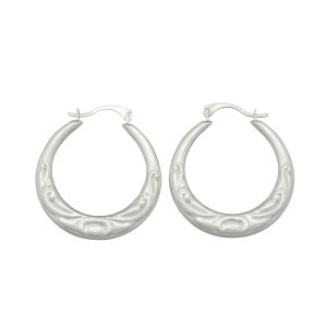 9ct White Gold Patterned Creole/Hoop Earrings