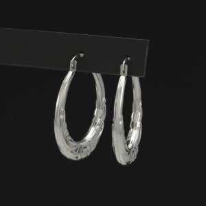 9ct White Gold Patterned Creole/Hoop Earrings