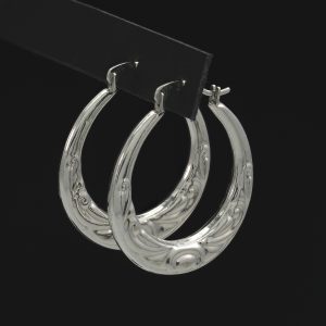 9ct White Gold Patterned Creole/Hoop Earrings