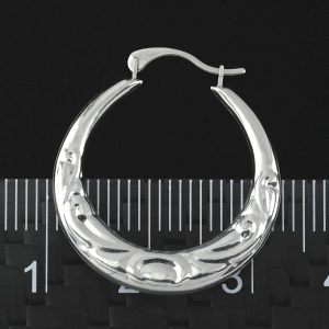 9ct White Gold Patterned Creole/Hoop Earrings