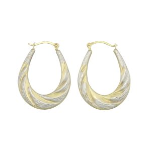 9ct Yellow &#038; White Gold Creole/Half-Hoop Earrings