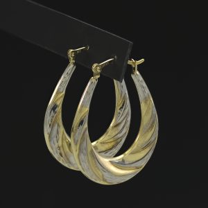 9ct Yellow &#038; White Gold Creole/Half-Hoop Earrings