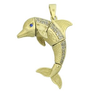 9ct Yellow Gold Gemstone Dolphin Pendant