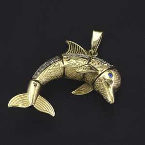 9ct Yellow Gold Gemstone Dolphin Pendant