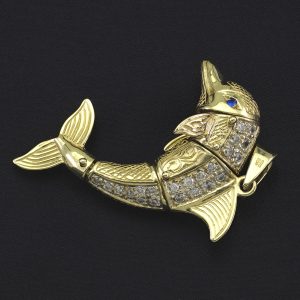 9ct Yellow Gold Gemstone Dolphin Pendant