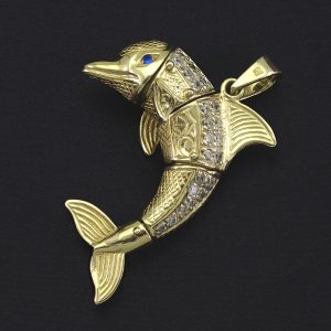 9ct Yellow Gold Gemstone Dolphin Pendant