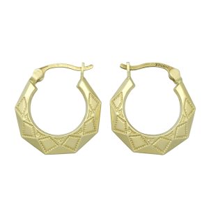 9ct Yellow Gold Patterned Hoop/Creole Earrings