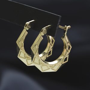 9ct Yellow Gold Patterned Hoop/Creole Earrings