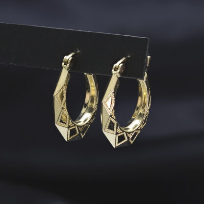 9ct Yellow Gold Patterned Hoop/Creole Earrings - Image 3