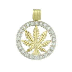 9ct Yellow Gold Gemstone Hemp Leaf Pendant