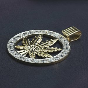 9ct Yellow Gold Gemstone Hemp Leaf Pendant