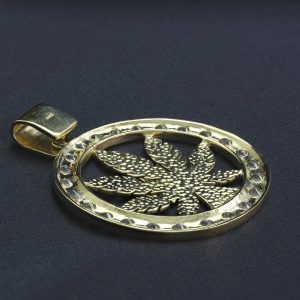 9ct Yellow Gold Gemstone Hemp Leaf Pendant