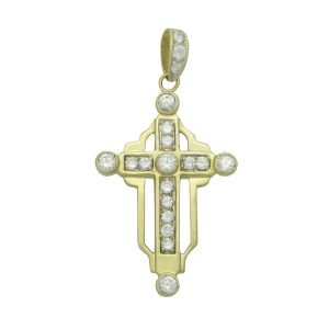 9ct Yellow Gold Gemstone Cross Pendant