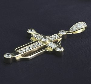 9ct Yellow Gold Gemstone Cross Pendant