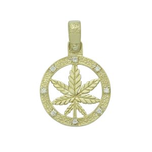 9ct Yellow Gold Gemstone Hemp Leaf Pendant