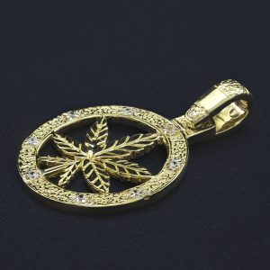 9ct Yellow Gold Gemstone Hemp Leaf Pendant