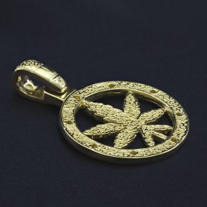 9ct Yellow Gold Gemstone Hemp Leaf Pendant