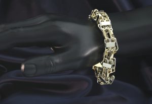 9ct Yellow &#038; White Gold Cage Bracelet 9.5&#8243; 12mm