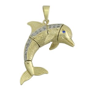 9ct Yellow Gold Gemstone Dolphin Pendant