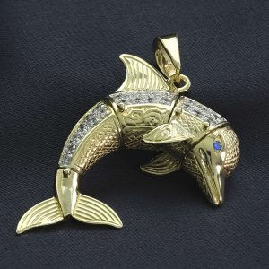 9ct Yellow Gold Gemstone Dolphin Pendant