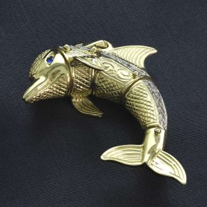 9ct Yellow Gold Gemstone Dolphin Pendant
