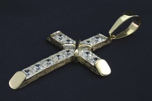 9ct Yellow Gold Gemstone Cross Pendant