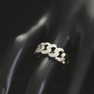 9ct Yellow &#038; White Gold 0.10ct Cuban Signet Ring