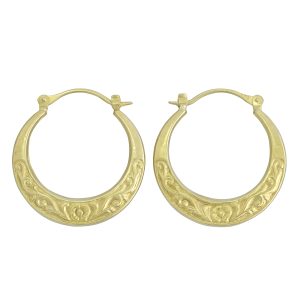 9ct Yellow Gold  Patterned Hoop/Creole Earrings