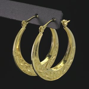 9ct Yellow Gold Patterned Hoop/Creole Earrings