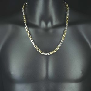 14ct Yellow &#038; White Gold 0val Fancy Belcher Chain 24.5&#8243; 7.5mm